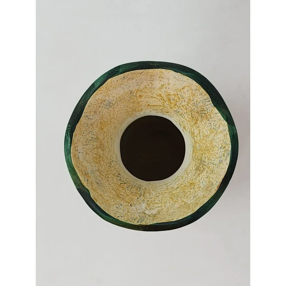 Vintage K's Collection Ceramic Vase Painted Fruit‎ Gold With Black Trim